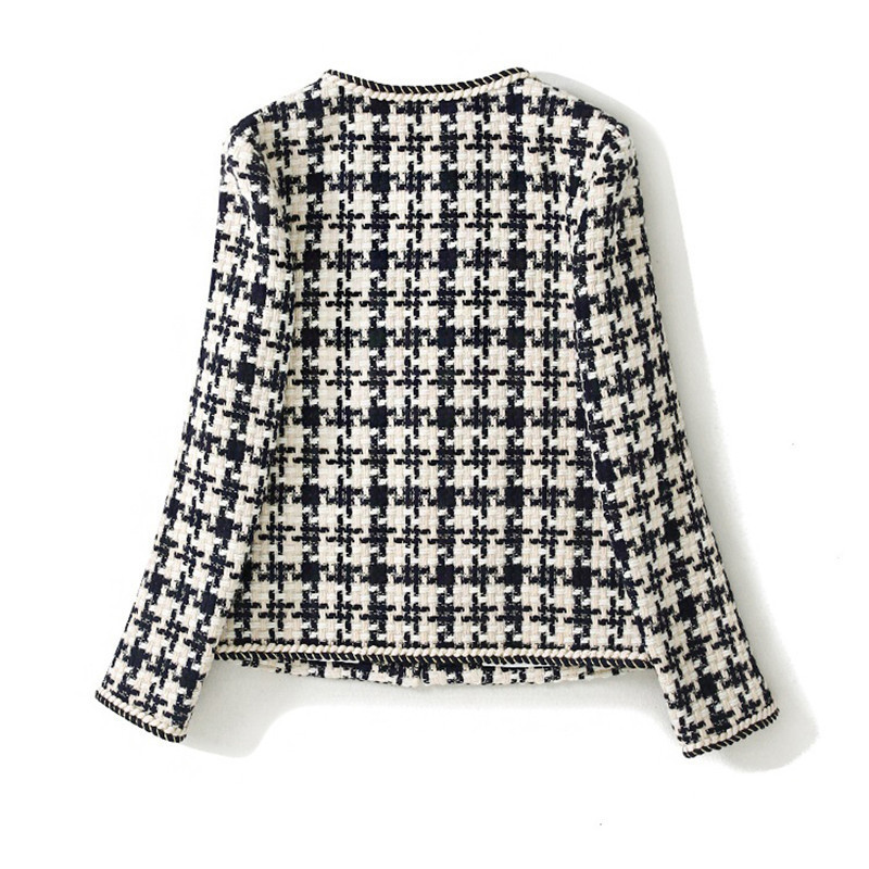 Plaid Tweed Jackets Women O-Neck Long Sleeve Office Lady Wool Coats Autumn Winter Outwear Vintage Korean Elegant Plus Size B380 201106