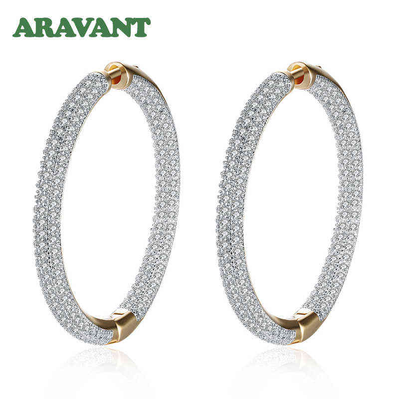 925 Silver 34mm 18K Gold Circle Hoop Earrings For Women Fashion Wedding Jewelry 220119195K