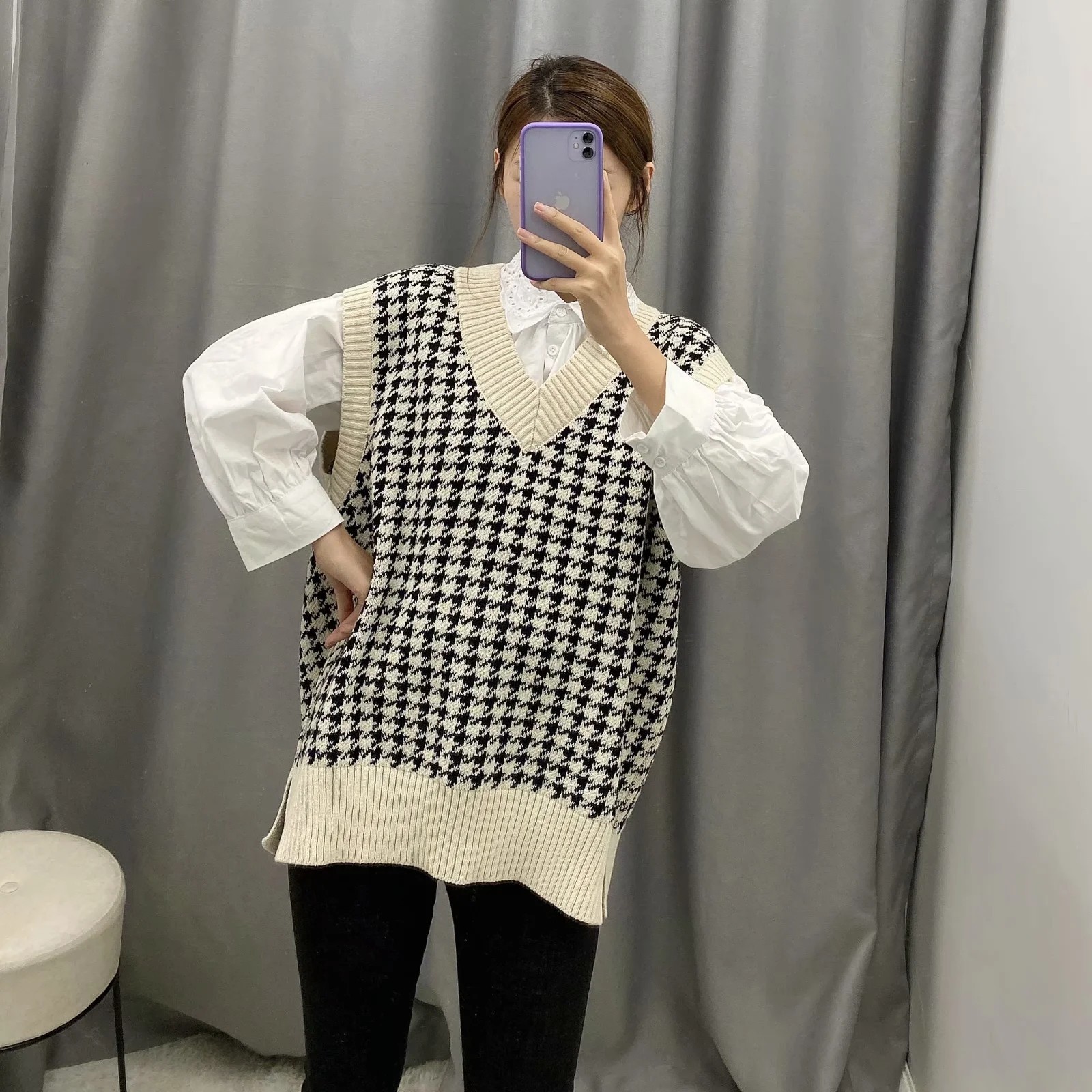 Oversized Knitted Vest Sweater women V Neck Sleeveless Waistcoat autumn winter v neck Loose Chic knitted sweater 201111wtt