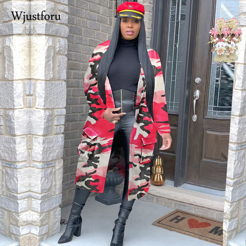 Wjustforu Winter Clothes Women Jacket Streetwear Camouflage Print Lengthen Coat Fashion Pocket Jacket Fall Women Clothing 201012