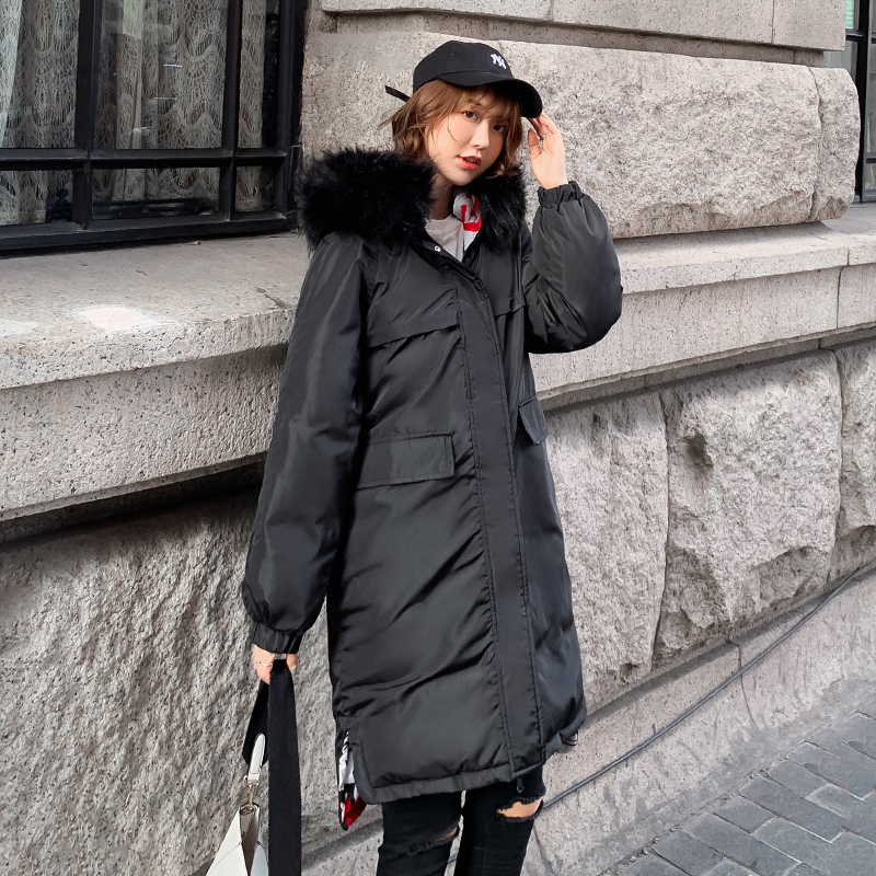 women double two sides with fur collar long parka hooded printed winter fashion coats casual thick warm female jacket 201019