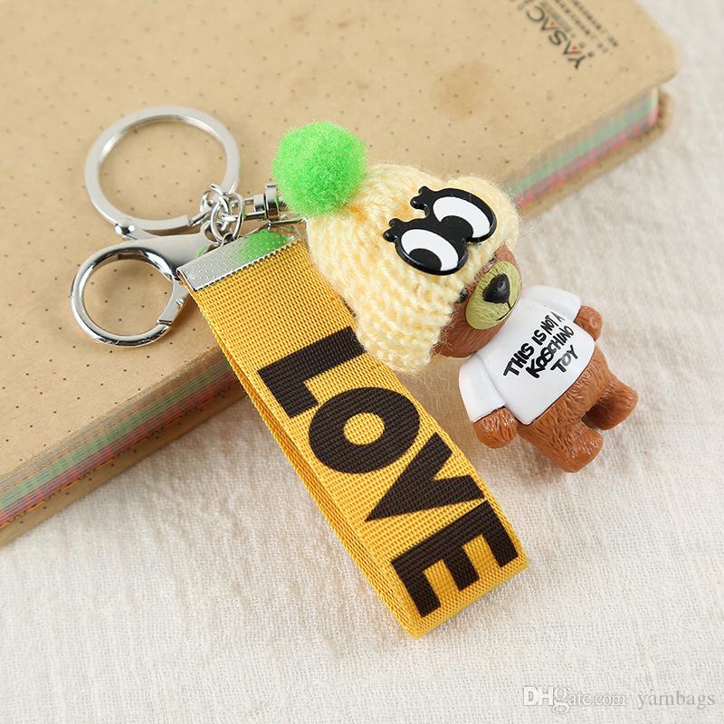 Keychains Cute Keyring Keychain Holder Fashion Women Girls Men Teddy Bear with Hat Design Pendant Key Chain Ring for Car Keys
