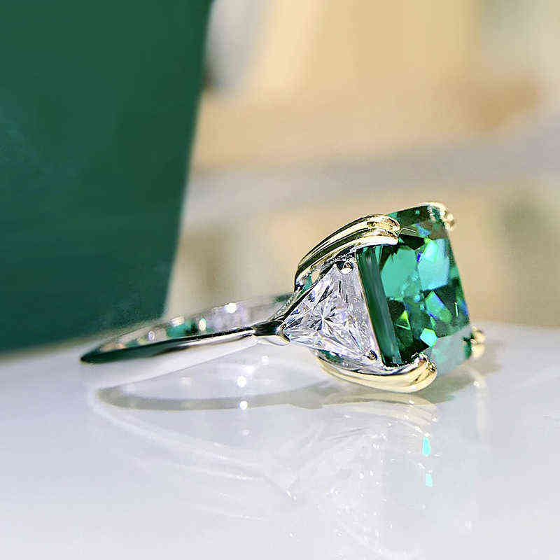OEVAS 100% 925 Sterling Silver 10*10mm Emerald High Carbon Diamond Rings For Women Sparkling Wedding Fine Jewelry Wholesale Gift 220209