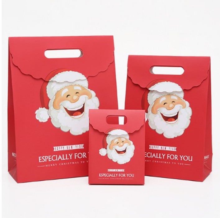 10pcs Christmas Gift Bag Red Paper Christmas Bag For Perfume Doll Candy Cookie Biscuit Nougat Chocolate Paking Box Hand Bag