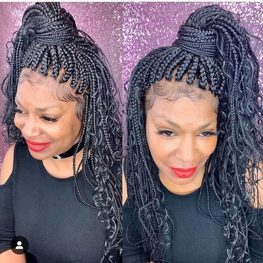 Fashion 180density full Beautiful Goddess box braids Lace front wig handmade curly braids Cornrow wig for black women