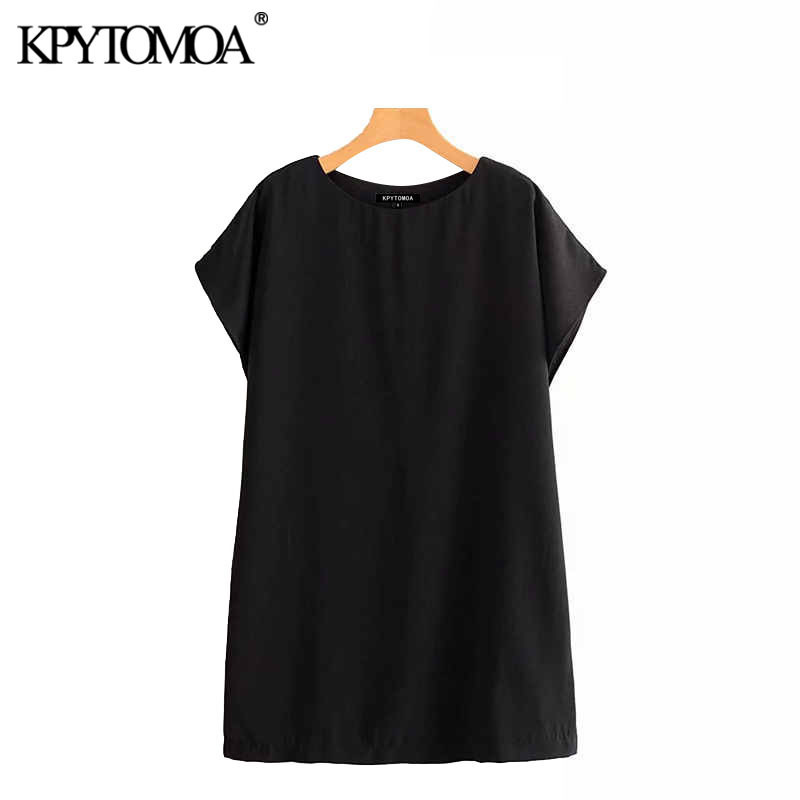 KPYTOMOA Women Fashion Office Wear Solid Mini Dress Vintage O Neck Batwing Sleeve Female Dresses Chic Vestidos Mujer T200613