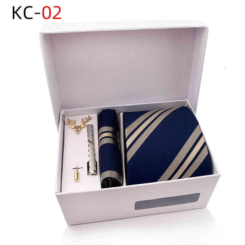 Necktie Scarf Corbata 2021 Men's Striped Tie Gift Box 6-piece Pocket Collar Clip Cuffs