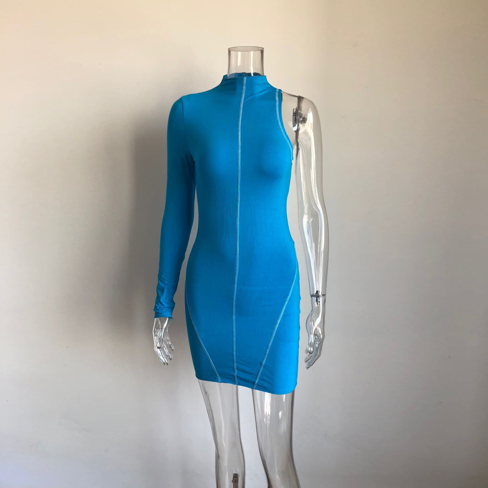 KGFIGU New arrivals Sexy Dress Women One Shoulder Long Sleeve skinny Bodycon Dress Club Party Dress new arrivals T200320