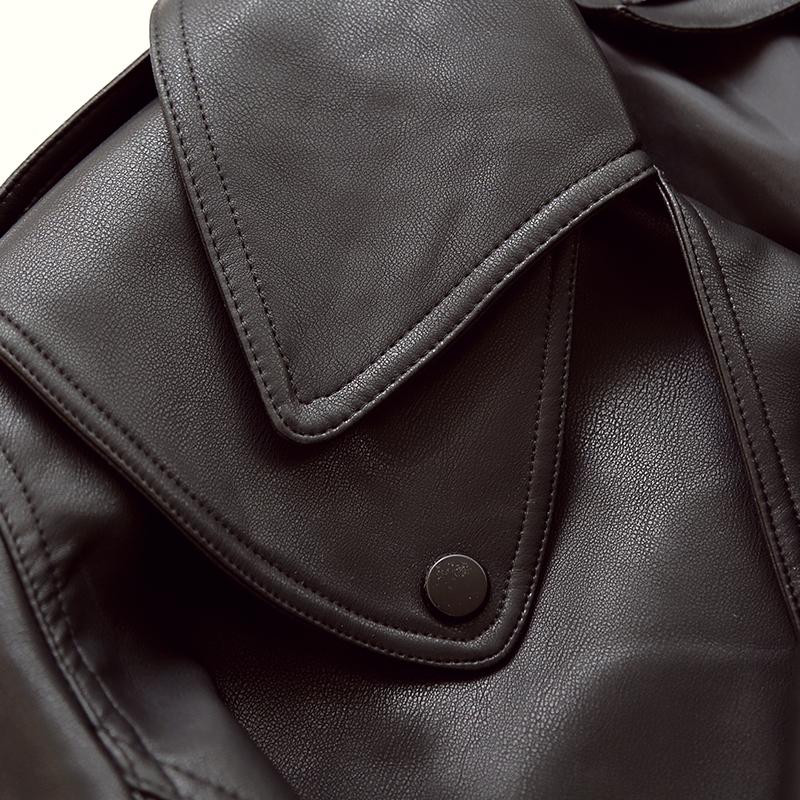 FTLZZ New Spring Women Faux Leather Jacket Biker Red White Coat Turndown Collar PU Motorcycle Jackets Loose Streetwear Outerwear 201020