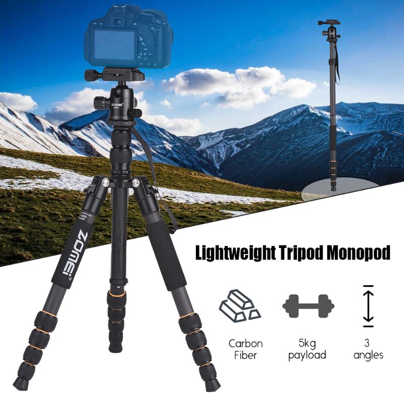 

ZOMEI Q666C 59inch Travel Portable Lightweight Camera Tripod Monopod Carbon Fiber Tripode with Ball Head for DSLR Cameras