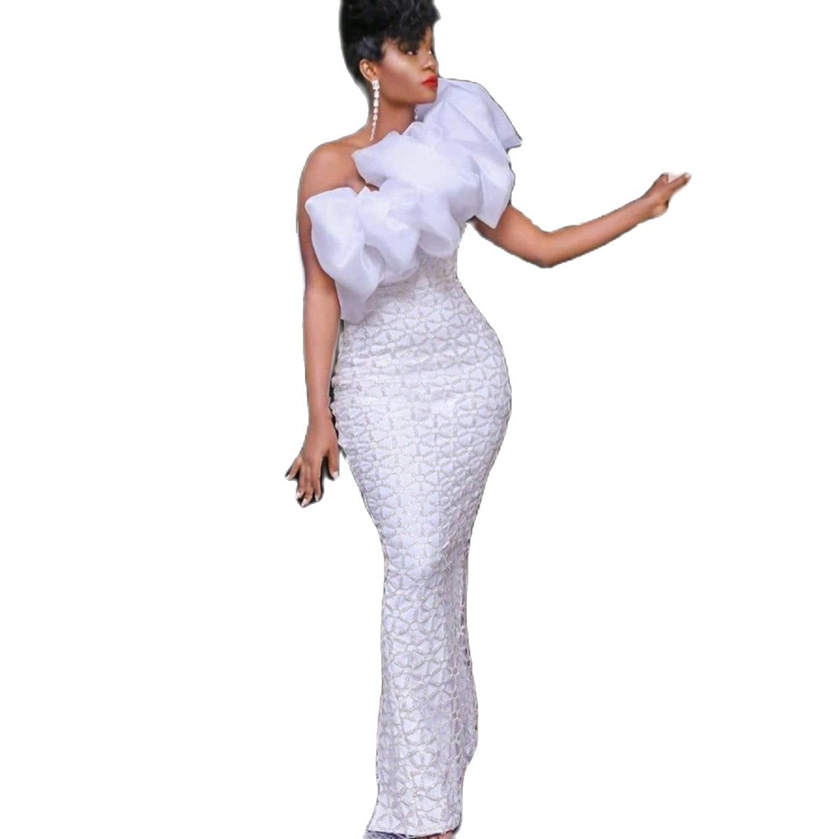 Elegant White Evening Dresses One Shoulder Mermaid Party Formal Haute Couture Grand Event Gowns