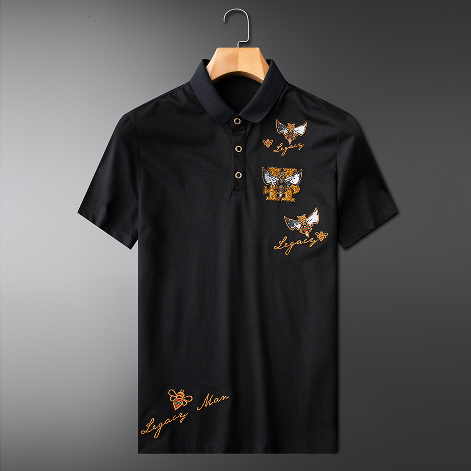 Chemise brodée Bee de luxe Polo Mâle revers mince Squel Smart Sequins Gold Poloshirt S90E