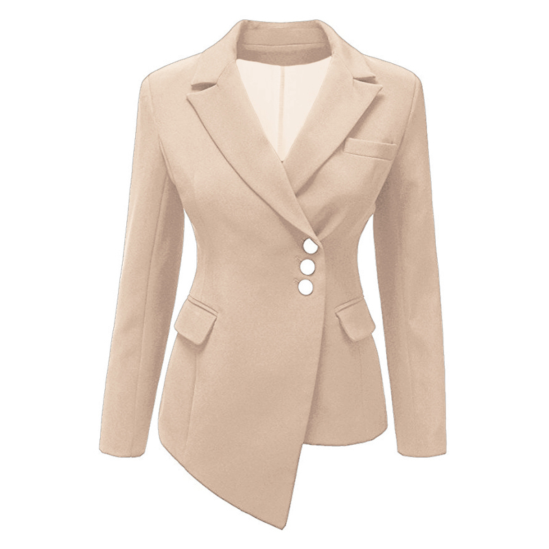 CINESSD Women Lapel Blazers Coat Solid Long Sleeve Single Breasted Office Lady Pocket Cotton Asymmetry Casual Suit Jacket Blazer 201114