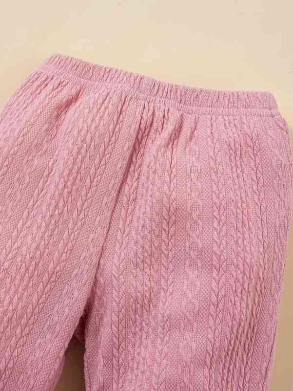 Baby Floral Print Ruffle Trim Bodysuit & Cable Textured Pants SHE