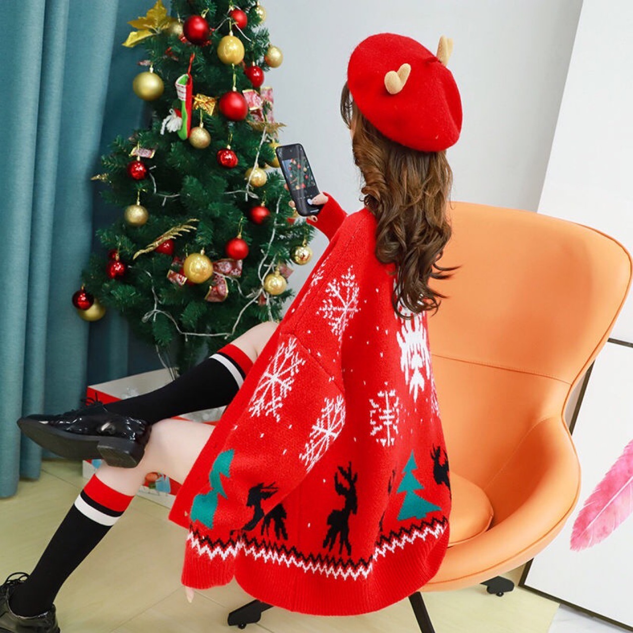 Christmas Women's sweater Scarf Collar Knitted Open Stitch cardigan oversized sweater cropped cardigan winter clothes women 201222
