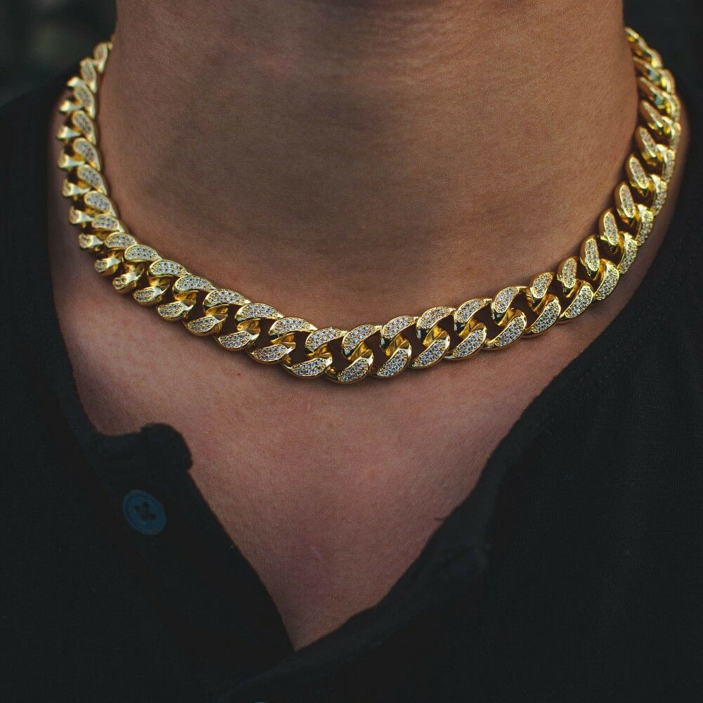 12mm Iced Miami Diamond Cuban Link Chain Real 14k Yellow Gold Solid Cuban Chain 16inch 18inch 20inch 22inch Cubic Zirconia Jewelry от DHgate WW