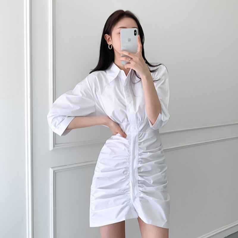 2021 New Sexy Ruched Mini Korean Women's Chic Retro Lapel Plied Waist Thin Dress Half Sleeve Short Shirt Ladies'dress BLP5, White
2021 New Sexy Ruched Mini Korean Women's Chic Retro Lapel Plied Waist Thin Dress Half Sleeve Short Shirt Ladies'dress BLP5, White