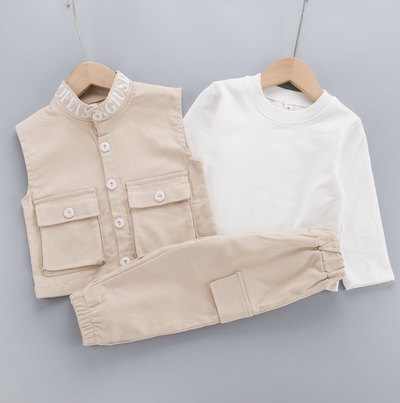 2020 Autumn Children Suit Handsome Baby Clothes Set Fashion Tooling Vest Long Sleeve Sweater Pants Three-Piece Suit Kid ClothingX1019