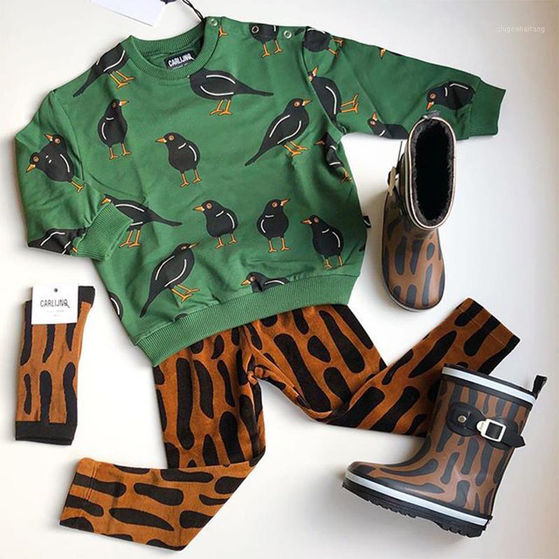 Brand Kids Woodpecker Sweatshirt and Pants Fashionable Tops for Little Boys Birds and Leopard Patterns Autumn-winter Bebes Tops1, Green pants