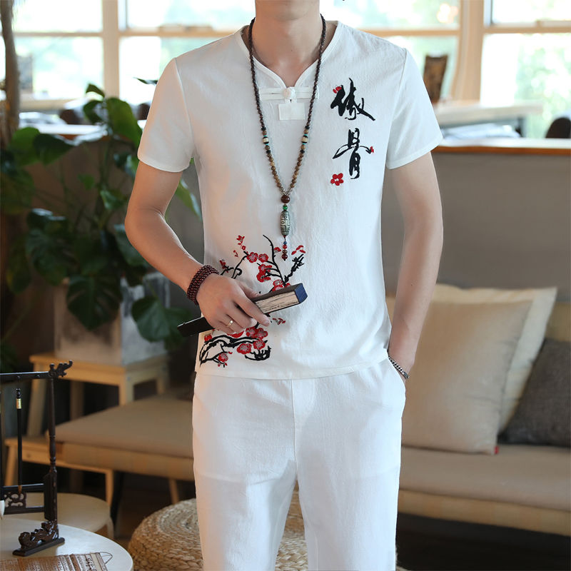 Summer thin Chinese style pure cotton embroidery suit men's short-sleeved T-shirt loose fat large size leisure sports suit
Summer thin Chinese style pure cotton embroidery suit men's short-sleeved T-shirt loose fat large size leisure sports suit