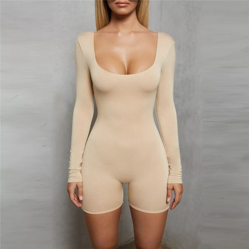 Sexy Womens Long Sleeve Solid Bodysuit Stretch Ladies Leotard Body Backless Playsuits Tops Slim Jumpsuit blusa Rompers T200527