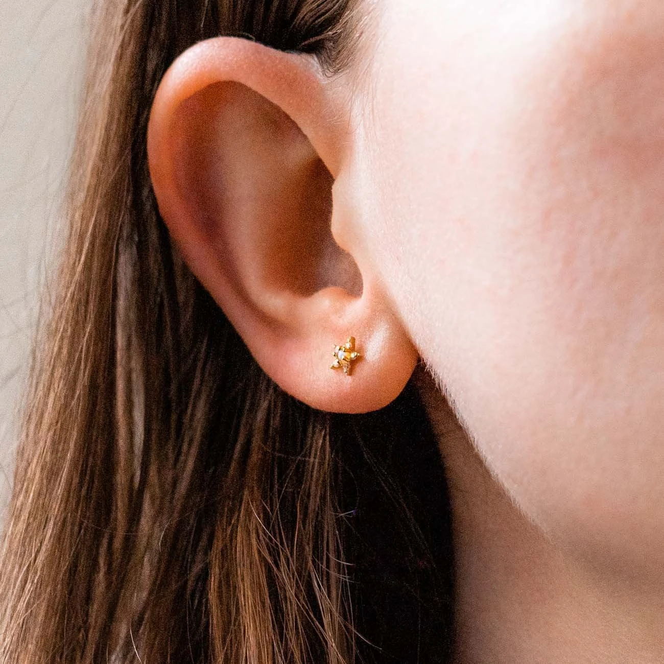 2021 Moon star stud earring for girl gift Christmas gift jewelry minimal delicate cute tiny moon with cz opal stone paved lovely ear jewelry