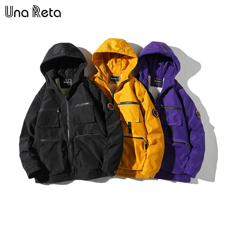 Una Reta Winter Jacket Coats Men New Casual Windbreaker Jackets Mens Parka Plus size Hip hop Warm lambswool Coats Man Streetwear 201123