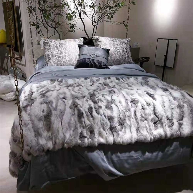 MS.Softex Natural Patchwork Real Throw Factory OEM Pillows Soft Rabbit Fur Blanket 201222