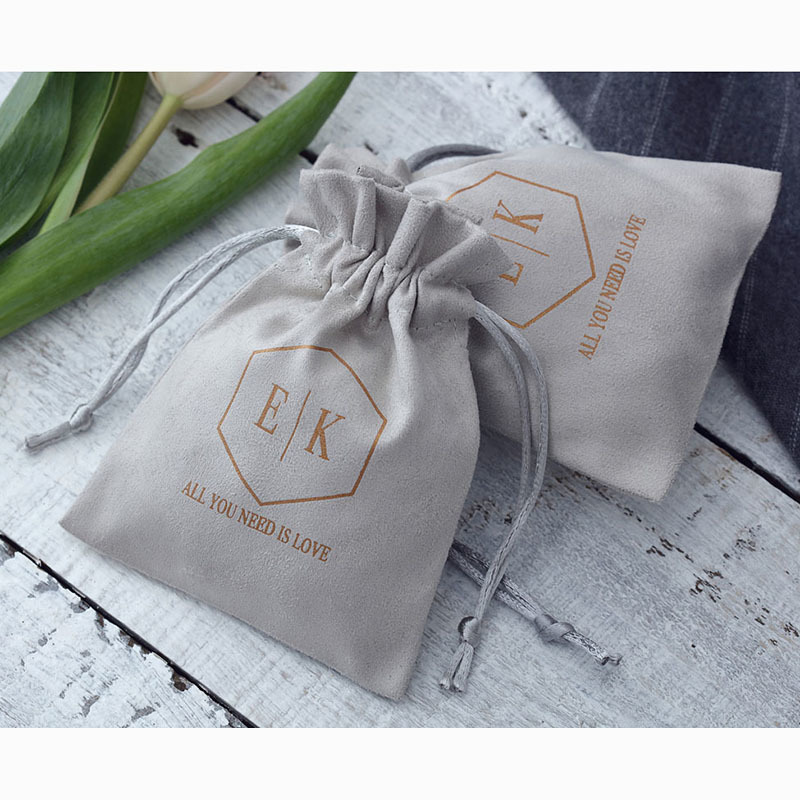 100pcs Grey Flannel Jewelry Bags Cotton Velvet drawstring Pouches Gift Packaging for Wedding Travel Can Custom Logo T200602