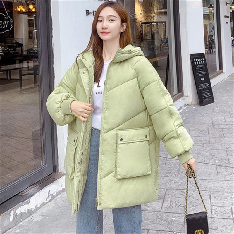 Luck A Women Fashion Colors Winter Hooded Puffer Jacket Female Loose Long Sleeve Coat Solid Harajuku Warm Oversize Parkas 200928