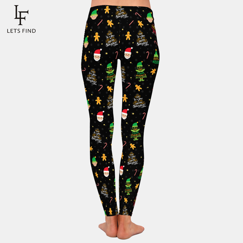 LETSFIND Arrival Christmas Elf Printing High Waist Leggings High Elastic Women Black Leggings 201202