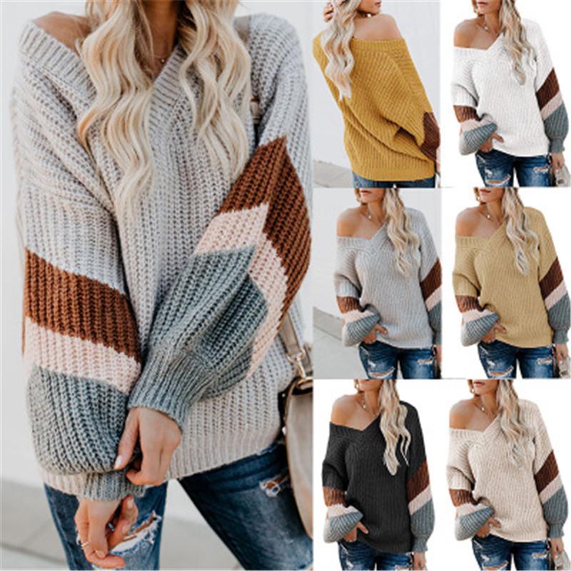 Ladies Splicing Stripe Sweater Fashion Trend Long Sleeve V Neck Loose Knit Tops Designer Female Autumn New Casual Plus Size Sweaters
Ladies Splicing Stripe Sweater Fashion Trend Long Sleeve V Neck Loose Knit Tops Designer Female Autumn New Casual Plus Size Sweaters