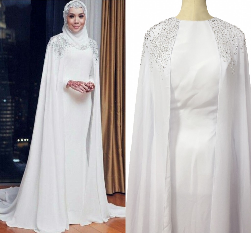 Bridal Gowns Muslim Wedding Dresses With Wrap Jewel Sweep Train Crystal Beads Chapel Garden vestidos de novia robe de mariée 2022