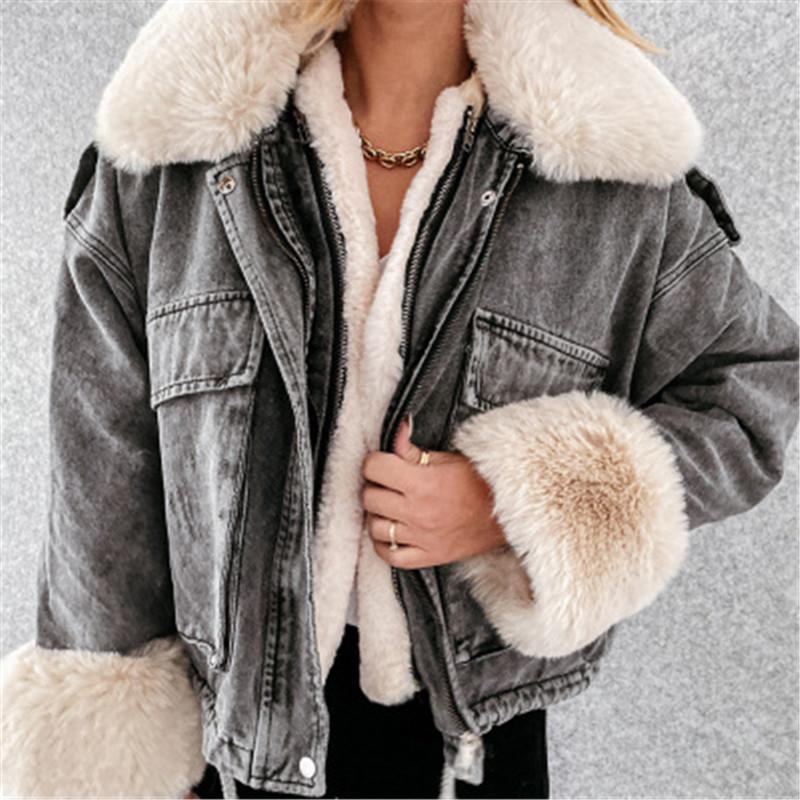 Women Fur Collar Denim Jackets Fashion Trend Long Sleeve Splicing Thicken Jean Coats Female Winter New Fleece Loose Casual Outerwear, Sky blue
Women Fur Collar Denim Jackets Fashion Trend Long Sleeve Splicing Thicken Jean Coats Female Winter New Fleece Loose Casual Outerwear, Sky blue