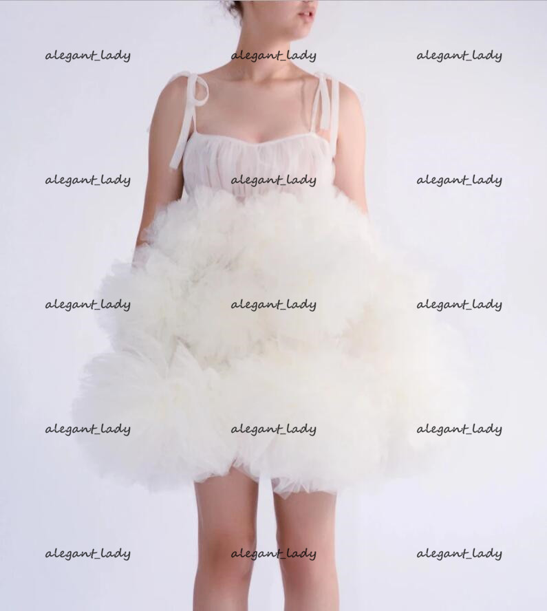 Little White Dress 2021 Spaghetti Cloud Fun and Flirty Evening Cocktail Dresses Handmade Flower Ball Occasion Prom Gowns