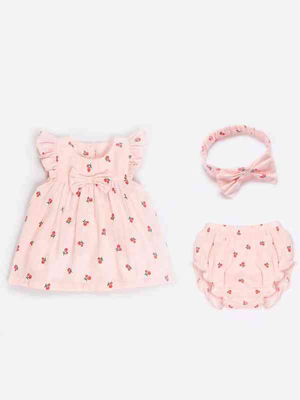 Baby Cherry Print Ruffle Trim Top & Shorts & Hair Band SHE