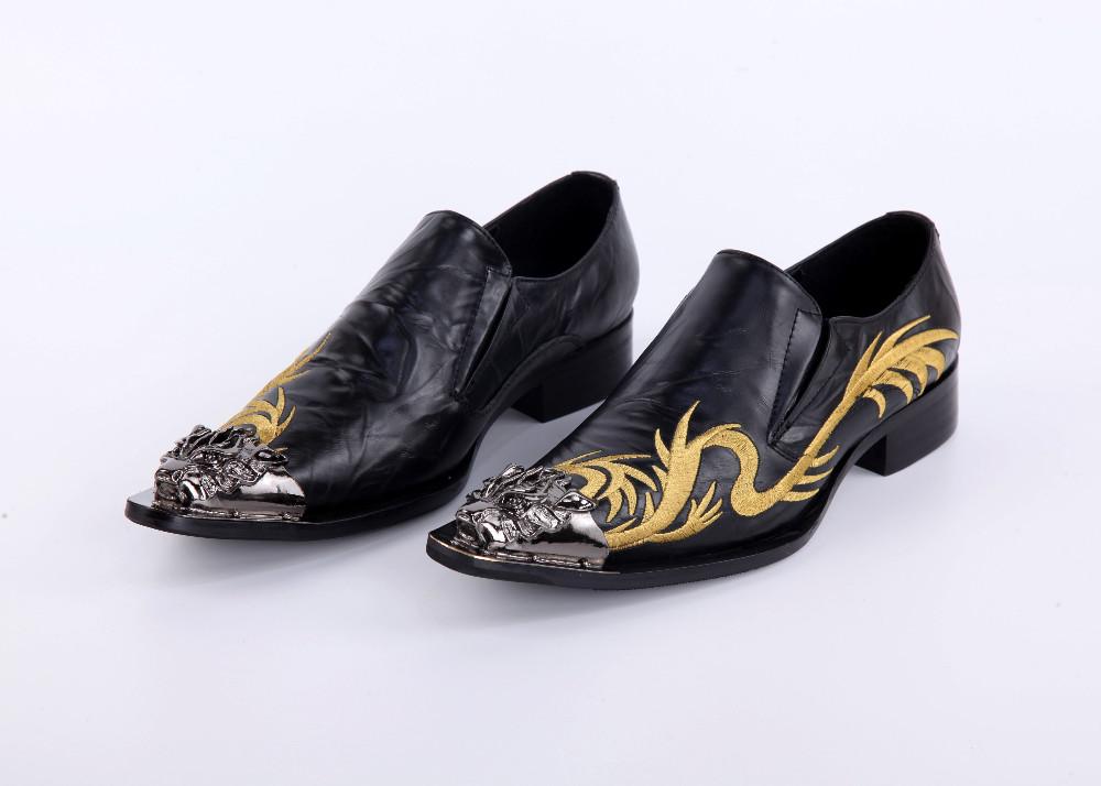 Black Formal Dress Wedding Shoes Men Flats Soft leather Slip on Metal pointed toe Genuine leather Dragon Embroidery Oxfords
Black Formal Dress Wedding Shoes Men Flats Soft leather Slip on Metal pointed toe Genuine leather Dragon Embroidery Oxfords