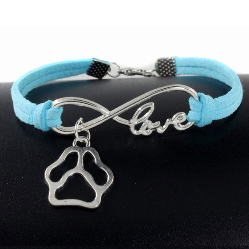 Cute Pets Dogs Cat Paw Shape Charm Bracelet Love Pendant Simple Bracelets For Women Bangles Vintage Silver Velvet Rope Chain Fashion Jewelry
