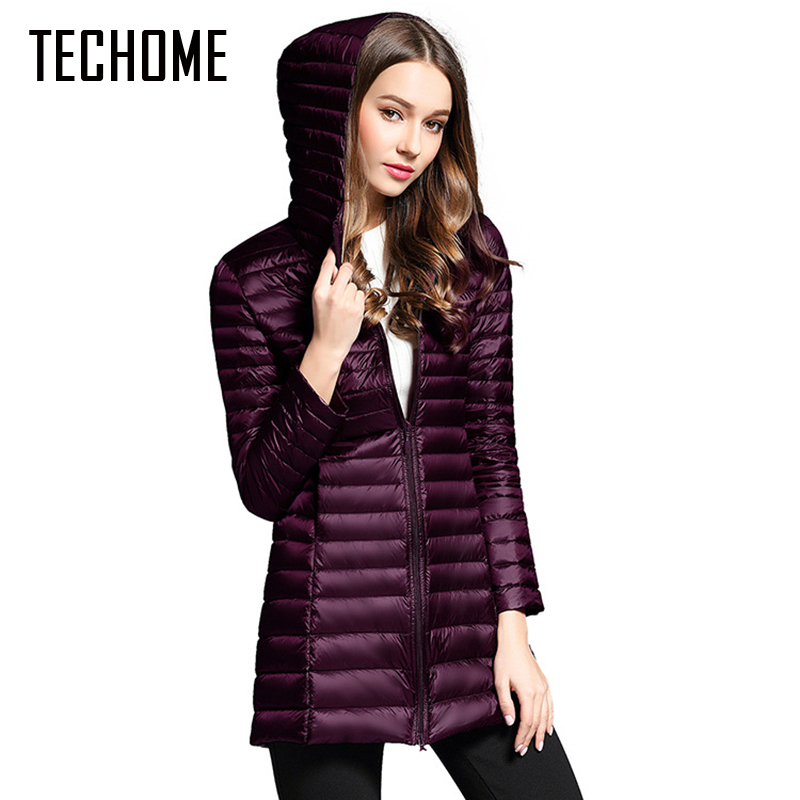 Long Down Jacket Women Winter Down Coats Ultra Light Down Jacket Quilted Hooded Coat Women Duck Downs Jacket Coat T200102