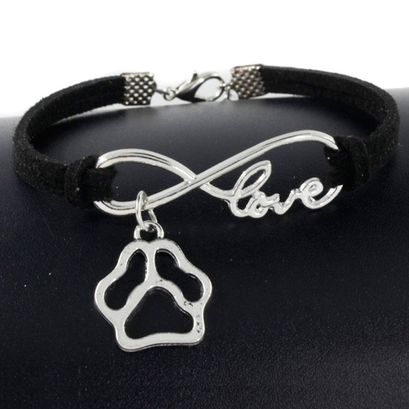 Cute Pets Dogs Cat Paw Shape Charm Bracelet Love Pendant Simple Bracelets For Women Bangles Vintage Silver Velvet Rope Chain Fashion Jewelry