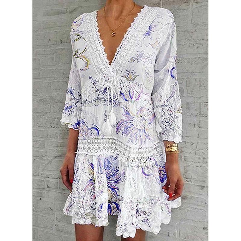 Casual Dresses Summer Dress Women Sexy Ral Lace Hollow Beachwear Comfortable Breathable Small Fresh Lady Beach Woman Clothing