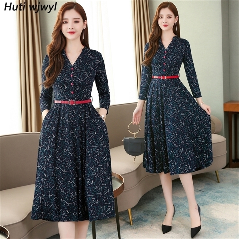 Vintage Print Cotton Boho Midi Dresses Autumn Winter 3XL Plus Size Long Sleeve Dress Elegant Women Bodycon Party Vestidos 201126