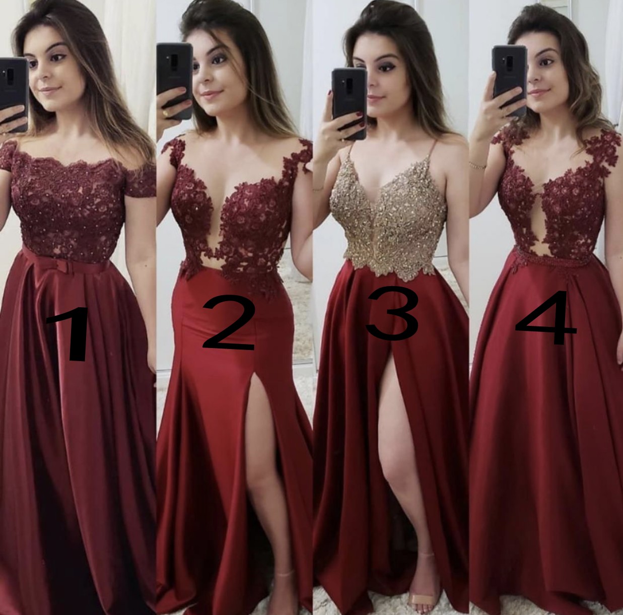2021 Sexy Prom Dresses High Split With Lace Top Burgundy Dubai Arabic Occasion Evening Wear Party Gowns A Line