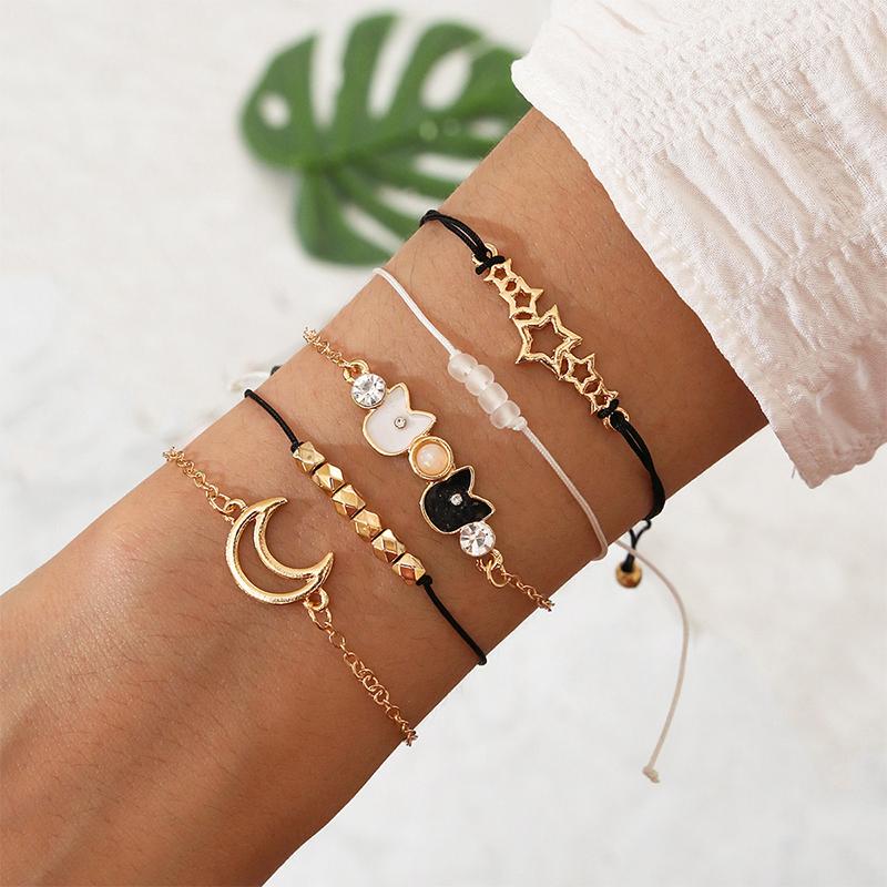 5 Pcs/Set Women Fashion Bracelets Set Moon Cat Beaded Star Pendant Gold Color Chain Bangle Ladies Boho Vintage Jewelry
5 Pcs/Set Women Fashion Bracelets Set Moon Cat Beaded Star Pendant Gold Color Chain Bangle Ladies Boho Vintage Jewelry