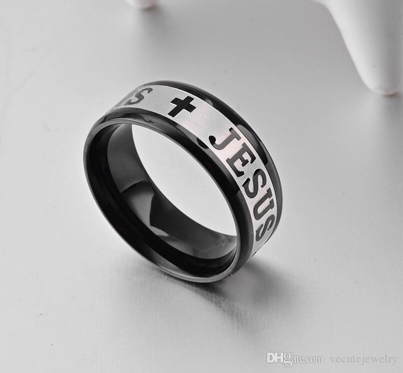 316L Titanium Stainless Steel Men Women Finger Ring Jesus Cross Rings Fashion God Religious Wedding Jewelry Engagement Couple Lovers Rings Wholesale P