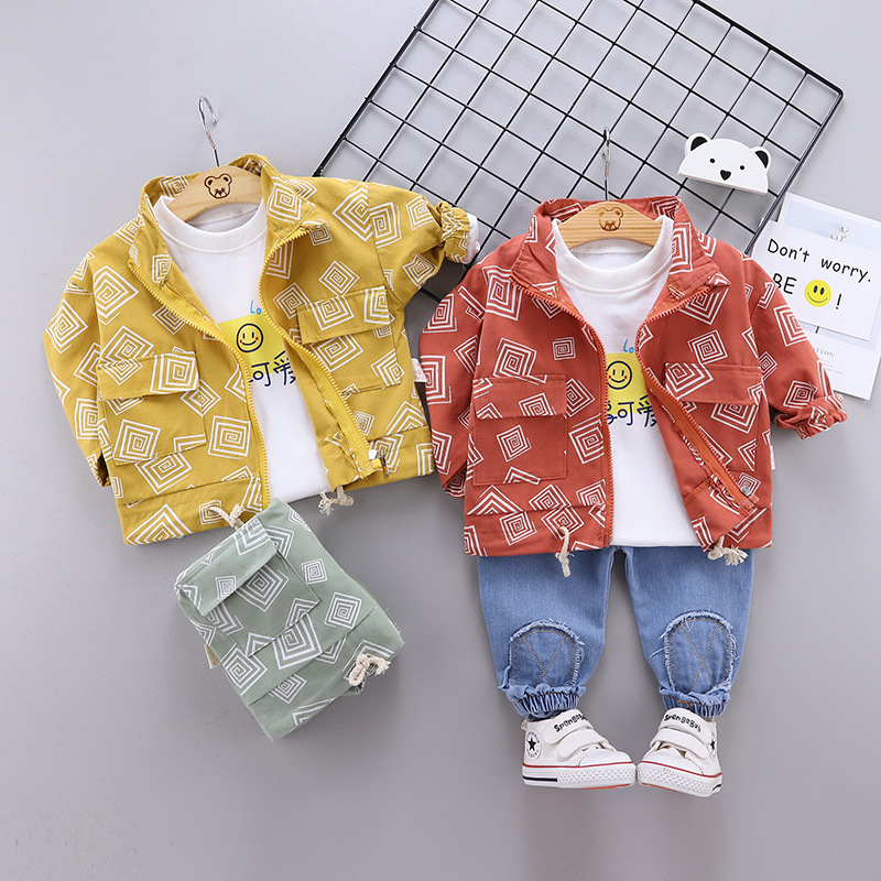 Children Fashion BOY'S Western Style Spring and Autumn Stand Collar Long Sleeve Zipper Jacket Small CHILDREN'S with Holes JeansX1019