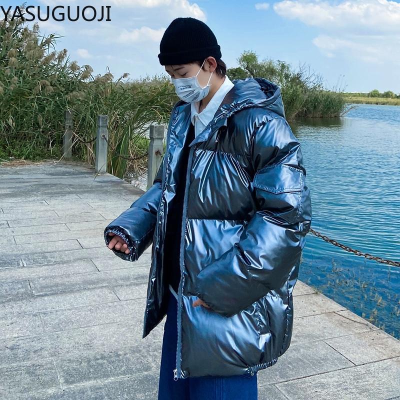 YASUGUOJI Winter Warm Men Jacket Coat Casual Cotton Padded Puffer Jacket Men Thick Parka Male Men' Winter Down with Hood, Black