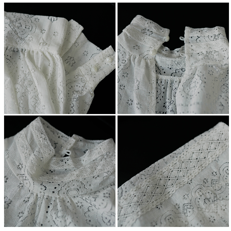 2020 Spring Korean Blouse Women White Lace Turtleneck Lantern Sleeve Shirt Hollow Out Vinatge Elegant Ladies Tops T200321