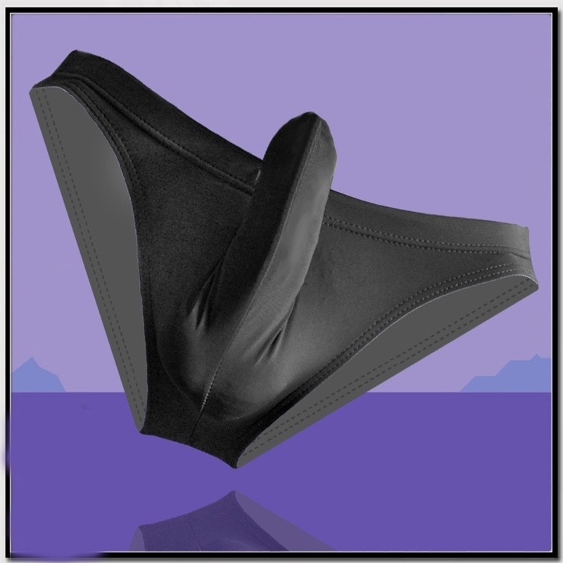Men's Sexy Cozy Ice silky Bikini with Penis Sleeve Comfortable Men Underwear Stockings 201112