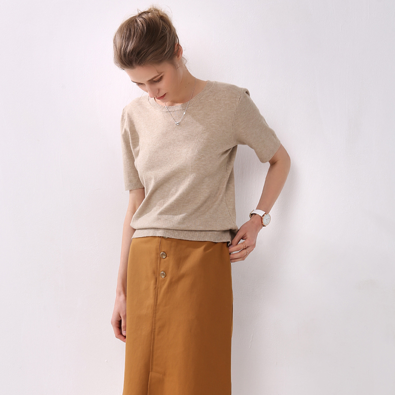 spring and autumn women's large solid wool cashmere sweater short sleeve round-neck sweaters knit sweater computer oversize 201023